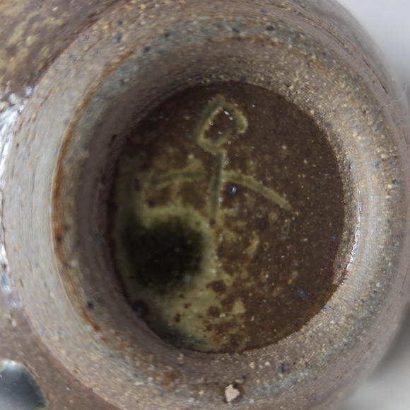 Pottery Handmade Vintage Japenese Small & Medium Vases Tan-leather Tie & Green - Picture 8 of 12